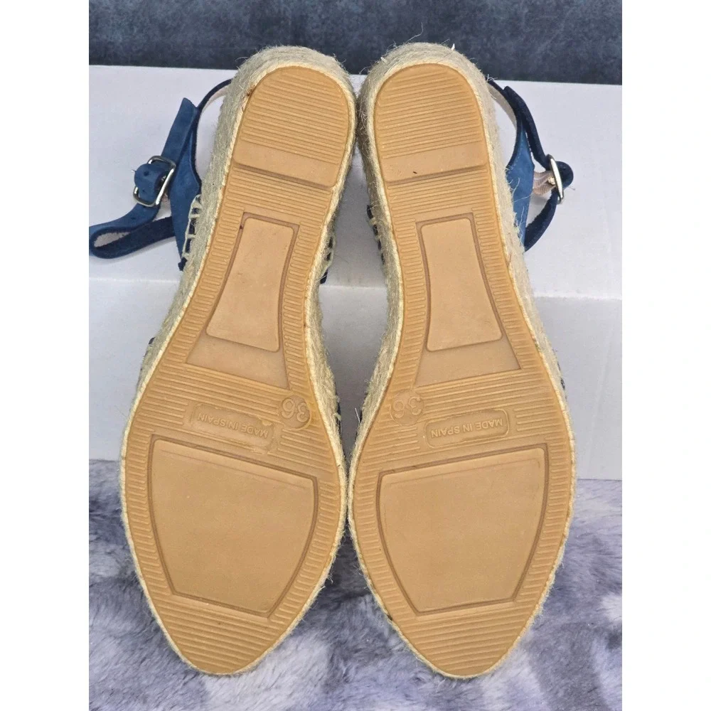 NWB Eric Michael Leigh Espadrille Wedge Blue Nubuck Sandals EU 36 US‎ 6